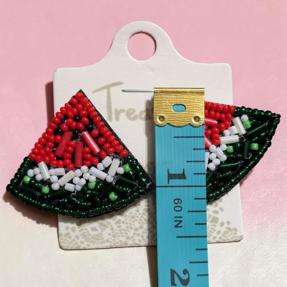 Watermelon Beaded Stud Earrings, Seed Bead Fruit Earrings, Boho Summer Jewelry